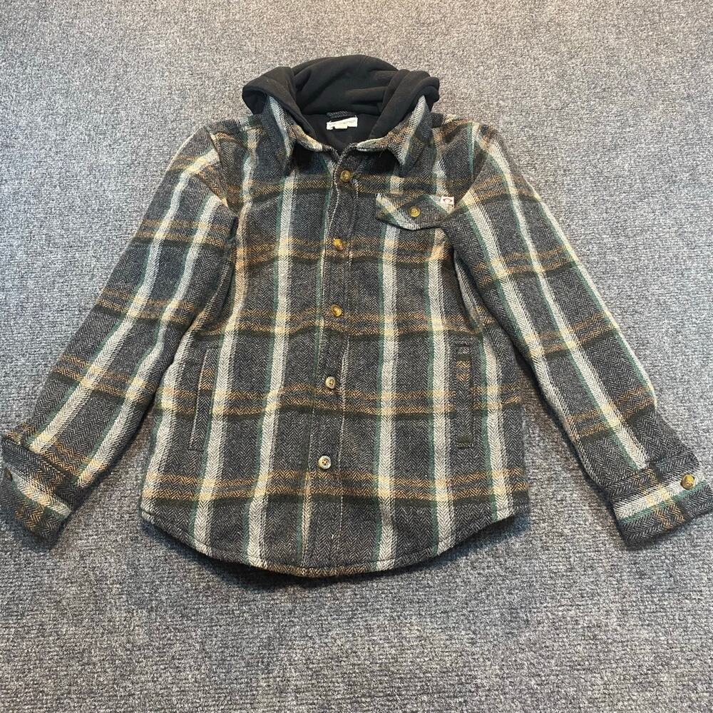 Appaman Boys Glen Hooded Flannel Shirt Jacket Woodland Plaid Shacket Kid M 10/12